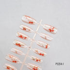Press-On Nail Set Floral Design 30 Piece Multiple Sizes