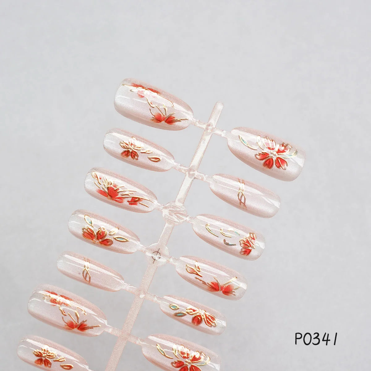 Press-On Nail Set Floral Design 30 Piece Multiple Sizes