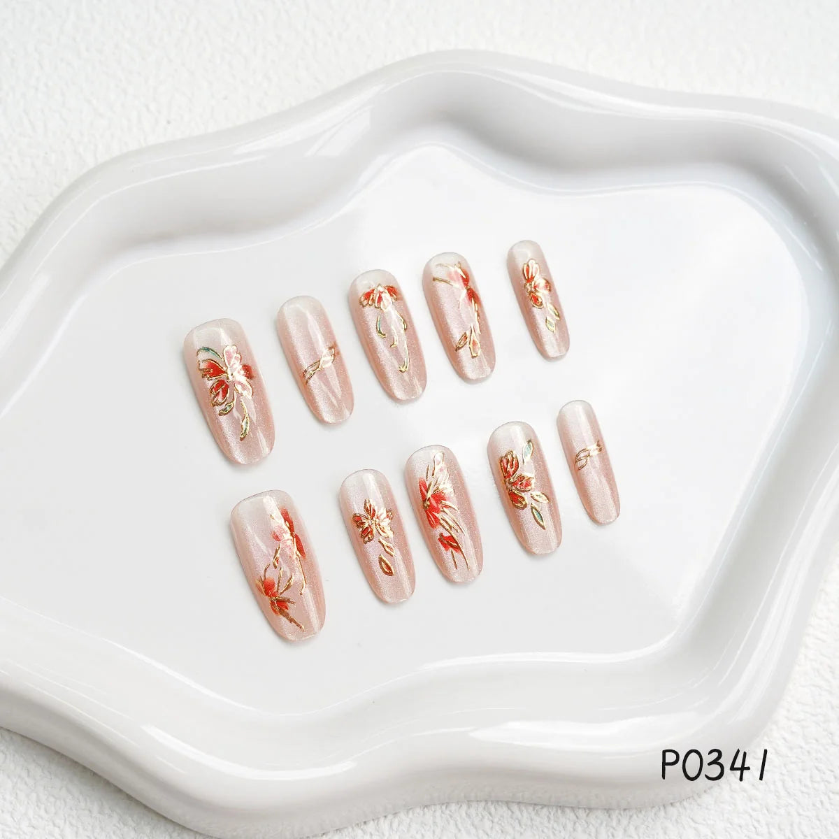 Press-On Nail Set Floral Design 30 Piece Multiple Sizes