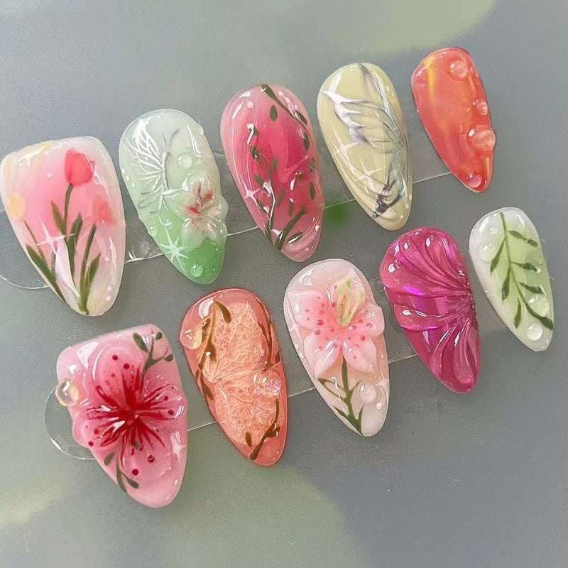Press-On Nail Set Floral Design Acrylic