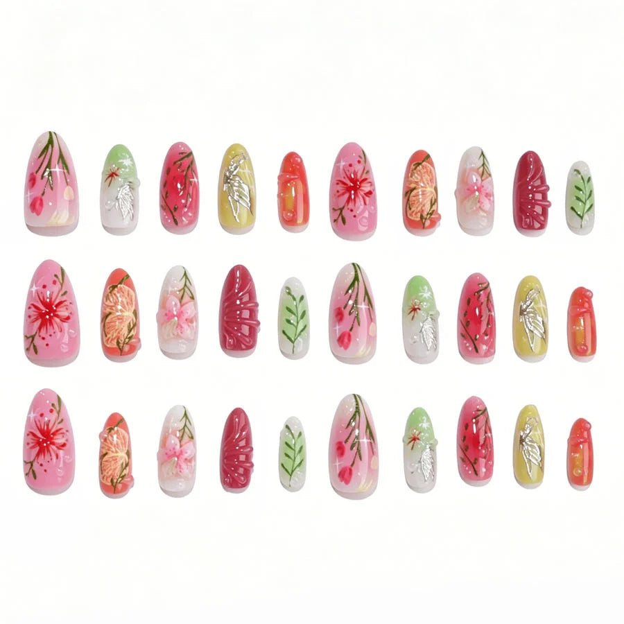 Press-On Nail Set Floral Design Acrylic