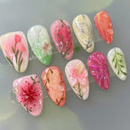 Press-On Nail Set Floral Design Acrylic