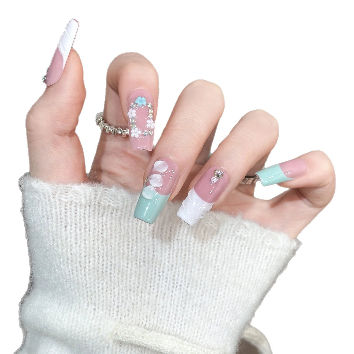 Press-On Nail Set Floral Design Adhesive-Backed & Comfortable Fit