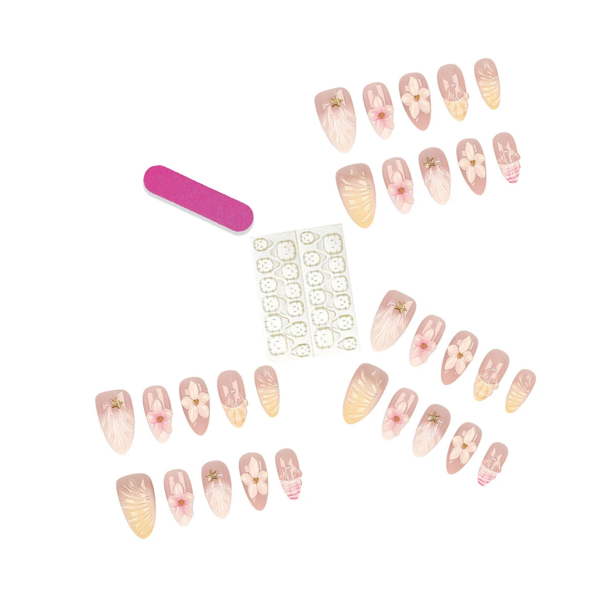 Press-On Nail Set Floral Design Adhesive-Backed & Long-Lasting