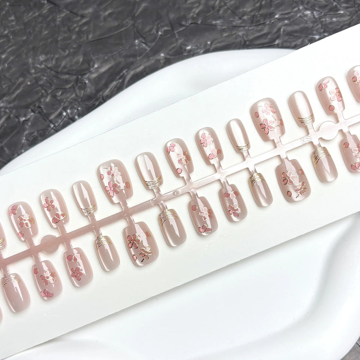Press-On Nail Set Floral Design Adhesive Backing