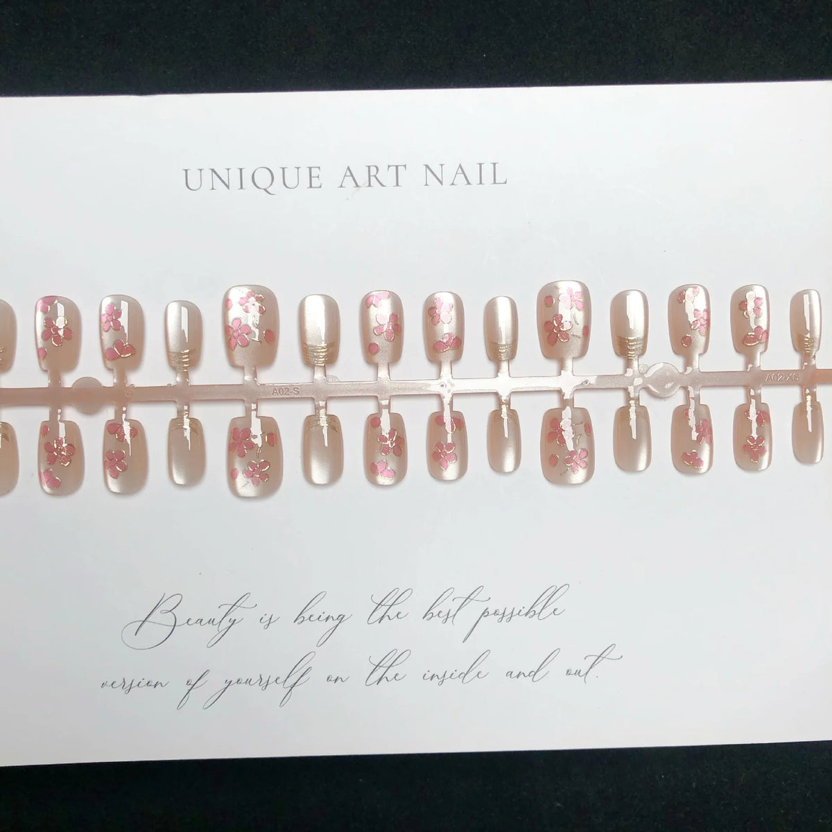 Press-On Nail Set Floral Design Adhesive Backing
