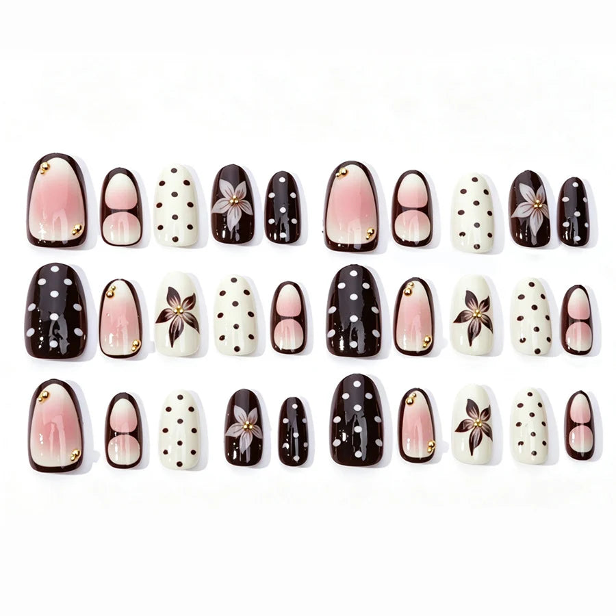 Press-On Nail Set Floral Design Adhesive Backing