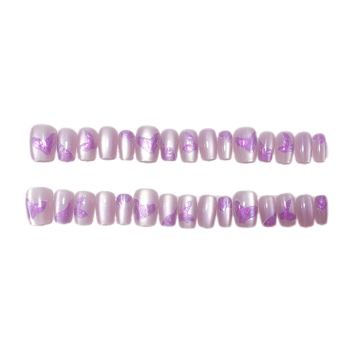 Press-On Nail Set Floral Design Adhesive Backing 30-Piece