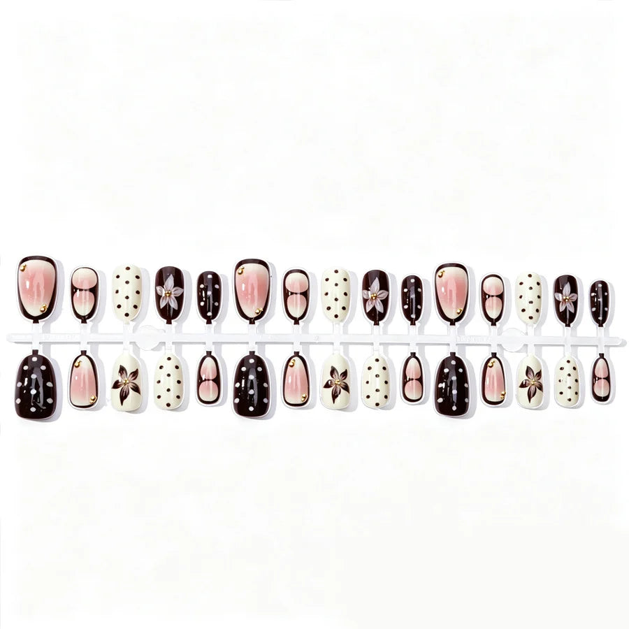 Press-On Nail Set Floral Design Adhesive Backing