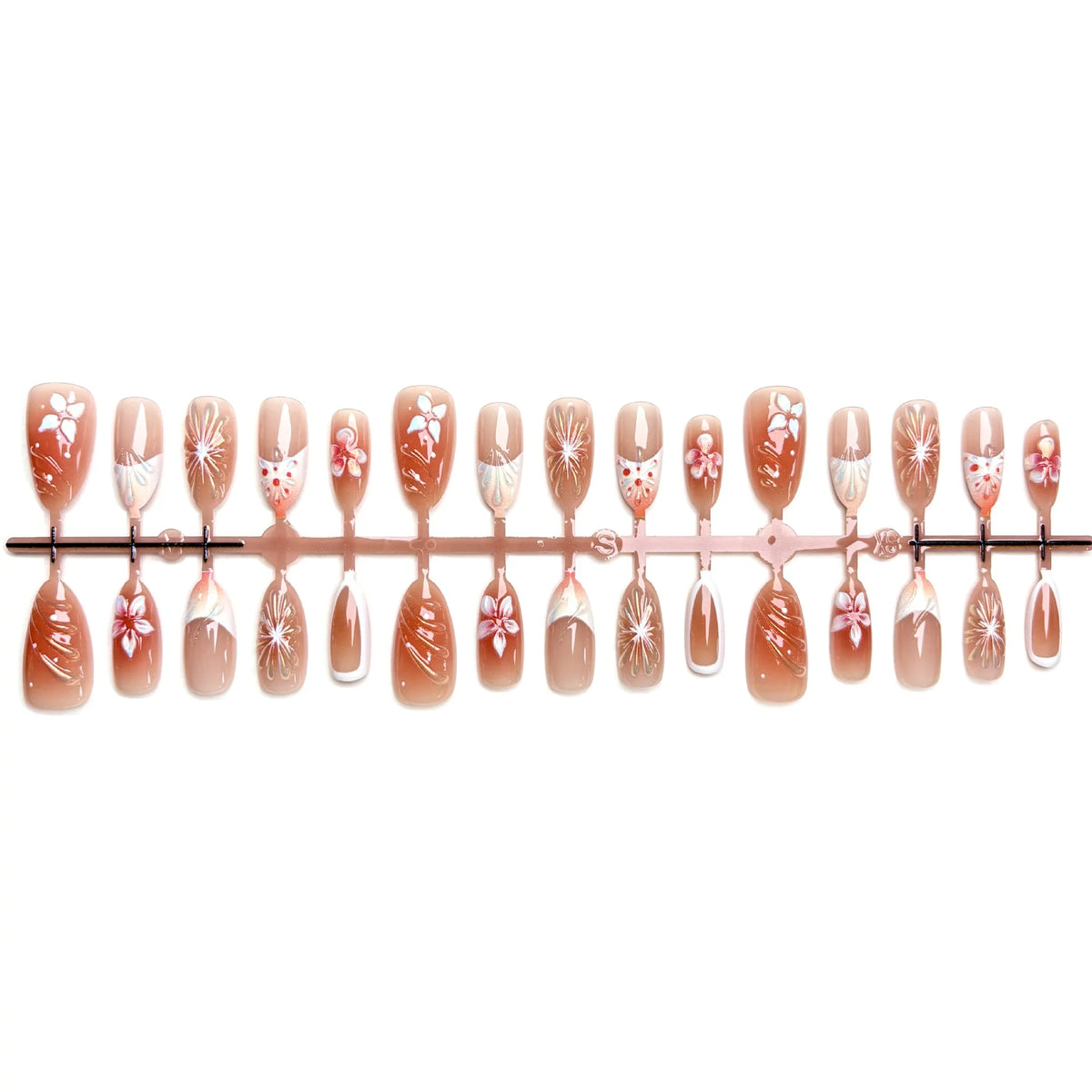Press-On Nail Set Floral Design Adhesive Backing Multiple Sizes
