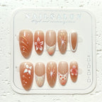 Press-On Nail Set Floral Design Adhesive Backing Multiple Sizes