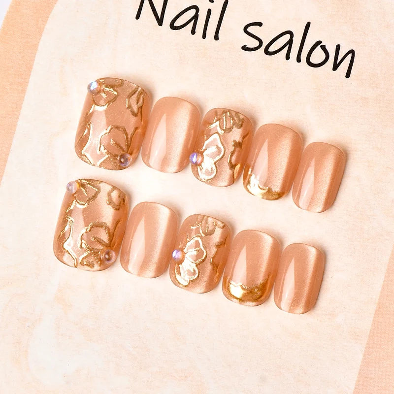 Press-On Nail Set Floral Design Adhesive Included