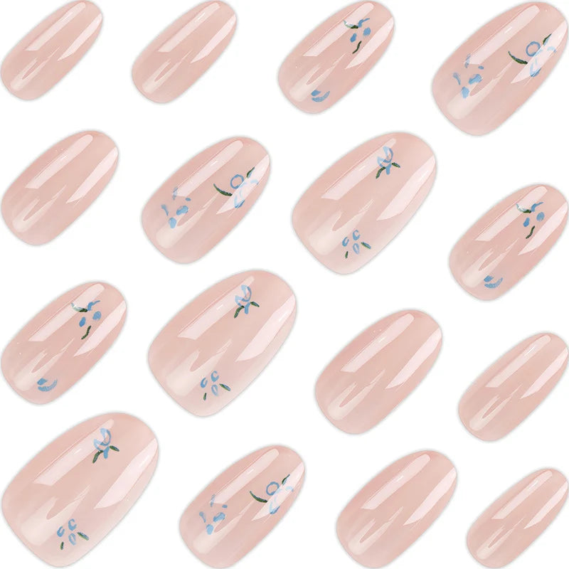 Press-On Nail Set Floral Design Adhesive Included