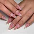 Press-On Nail Set Floral Design Adhesive Included