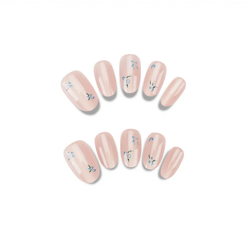 Press-On Nail Set Floral Design Adhesive Included