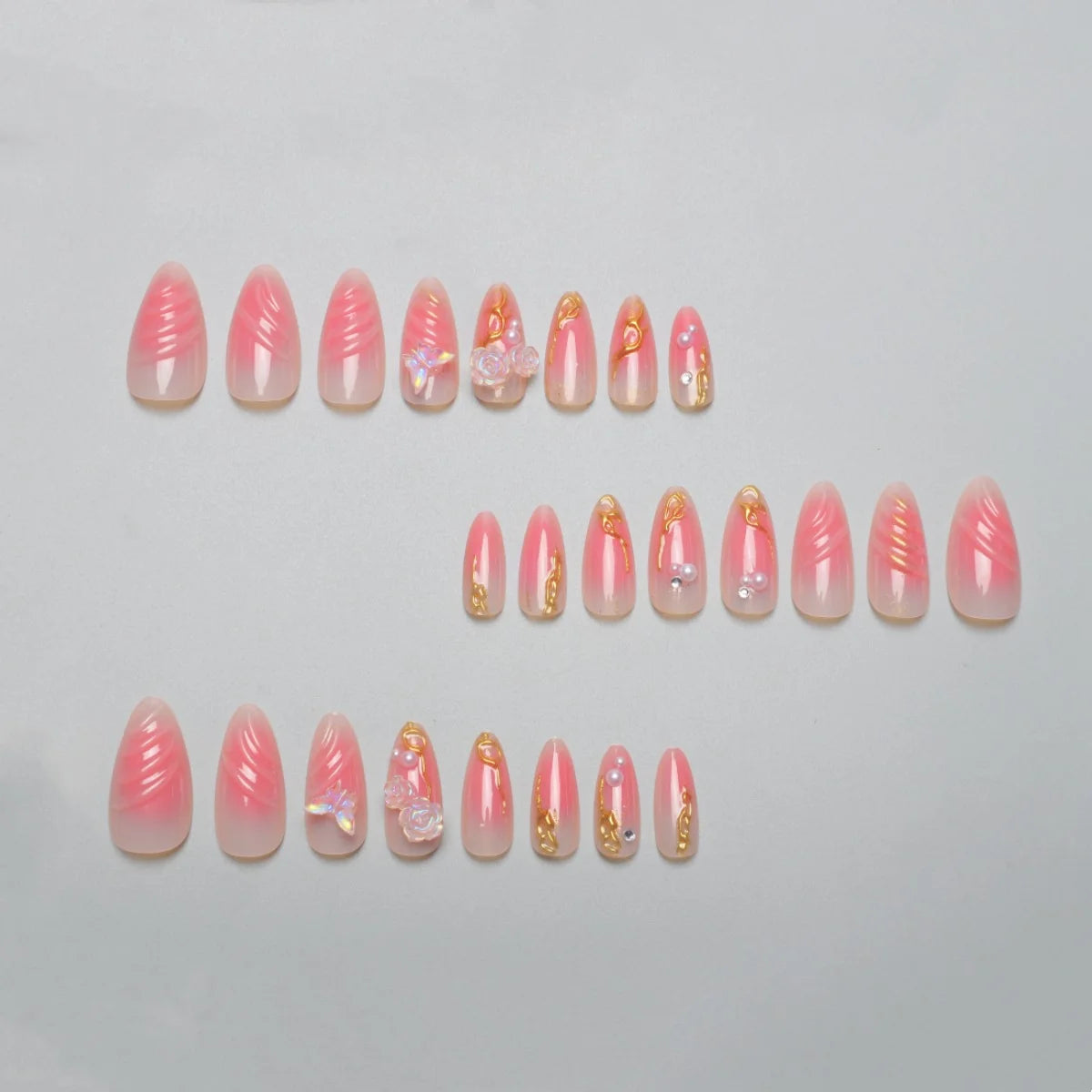 Press-On Nail Set Floral Design Adhesive Included