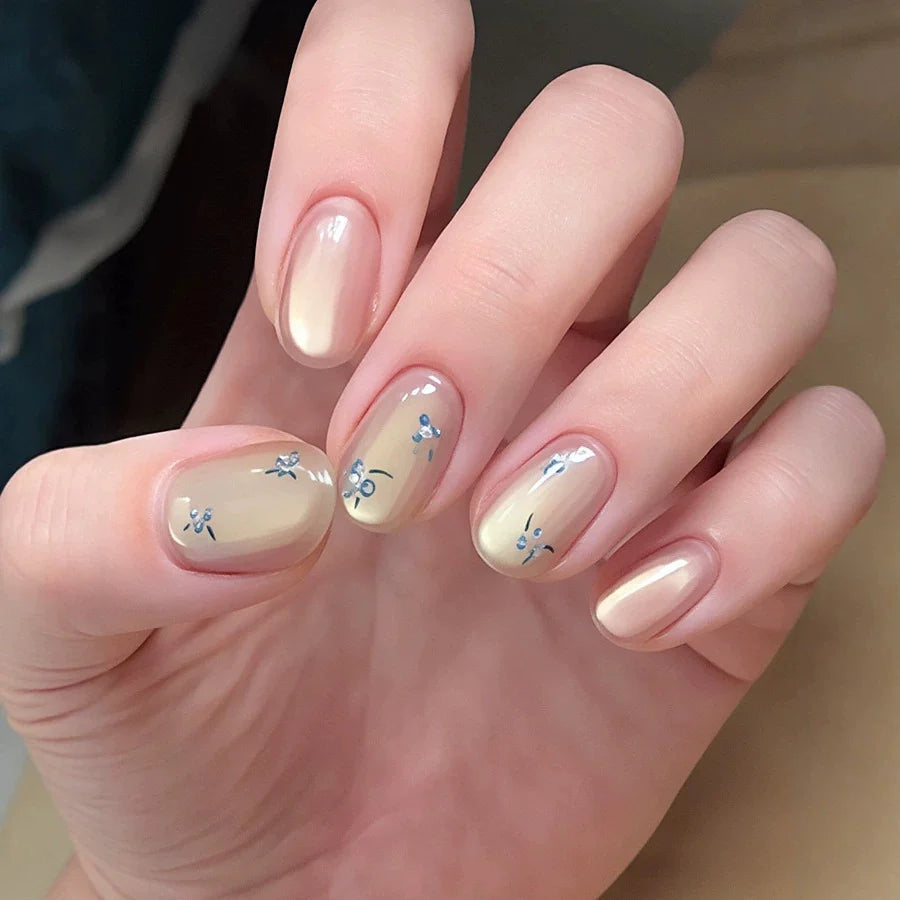 Press-On Nail Set Floral Design Adhesive Included