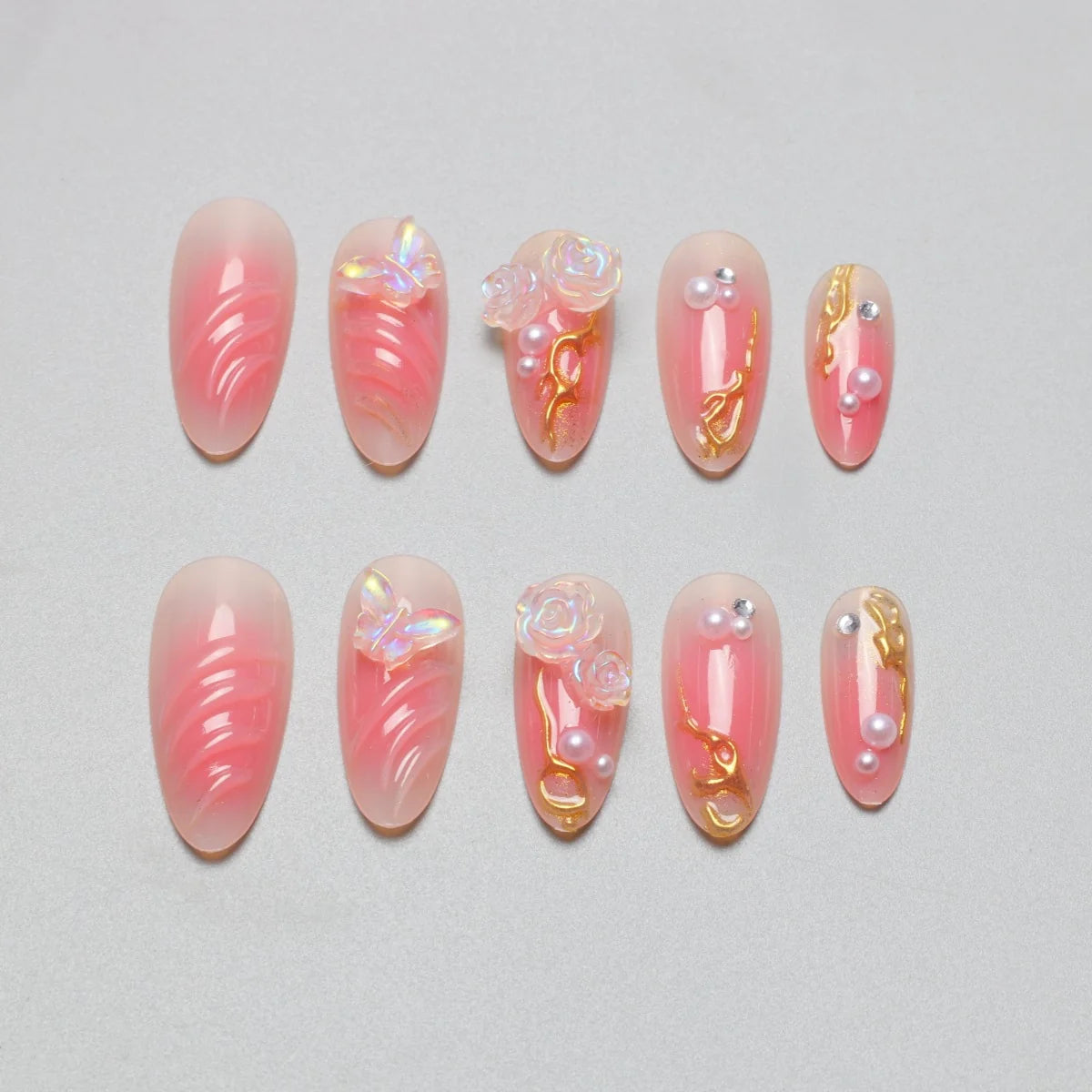 Press-On Nail Set Floral Design Adhesive Included