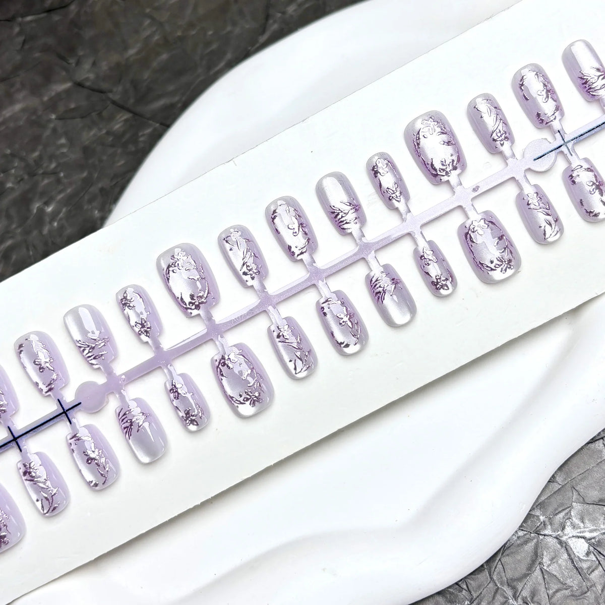 Press-On Nail Set Floral Design Adhesive Included Multiple Sizes