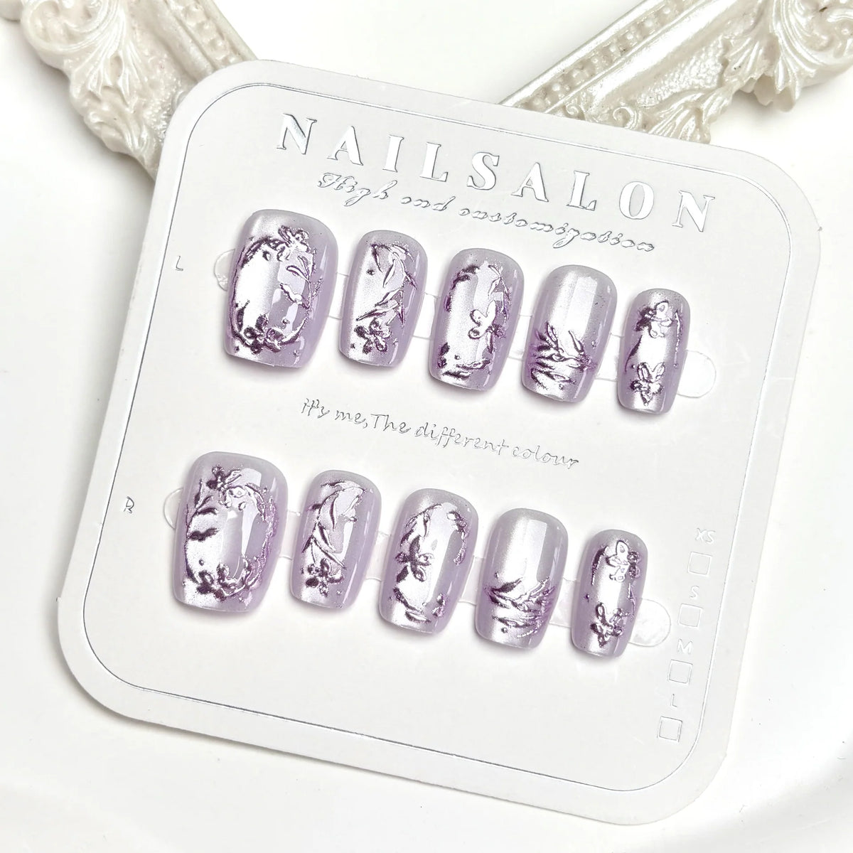 Press-On Nail Set Floral Design Adhesive Included Multiple Sizes