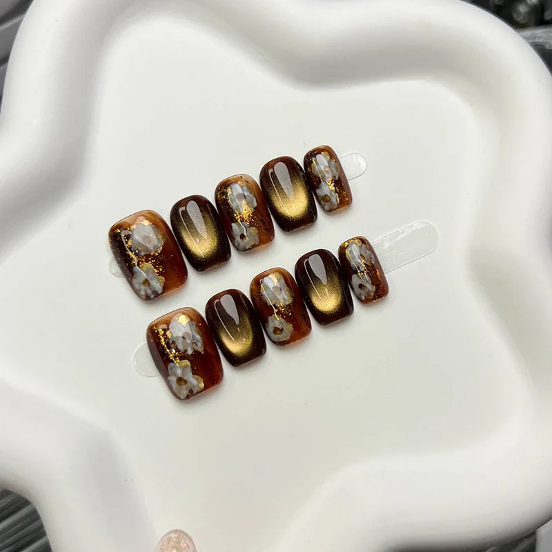 Press-On Nail Set Floral Design Adhesive Long-Lasting