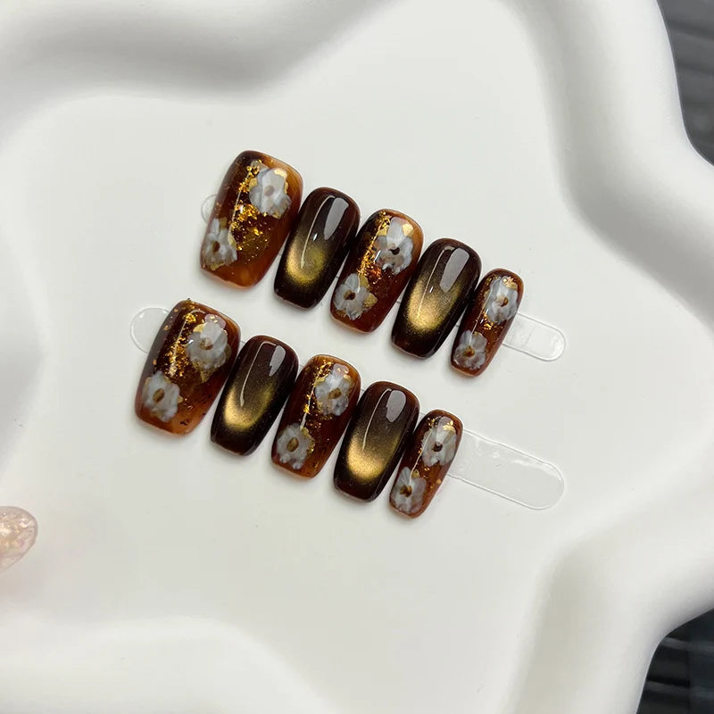 Press-On Nail Set Floral Design Adhesive Long-Lasting