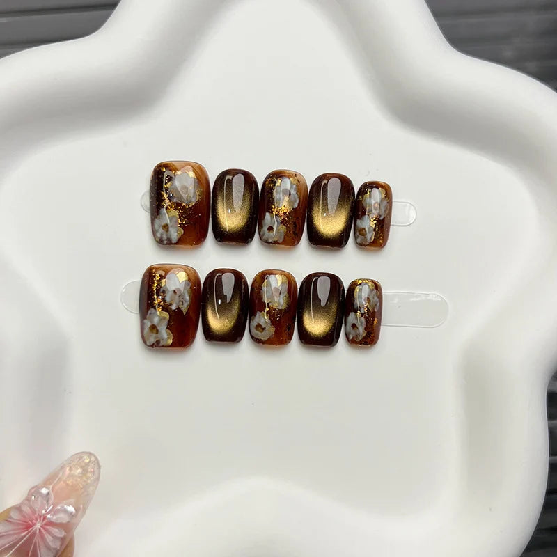 Press-On Nail Set Floral Design Adhesive Long-Lasting