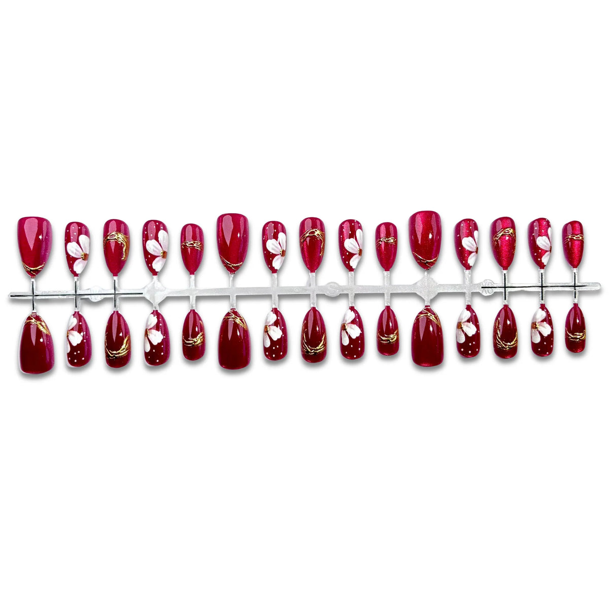 Press-On Nail Set Floral Design Adhesive Tabs Multiple Sizes