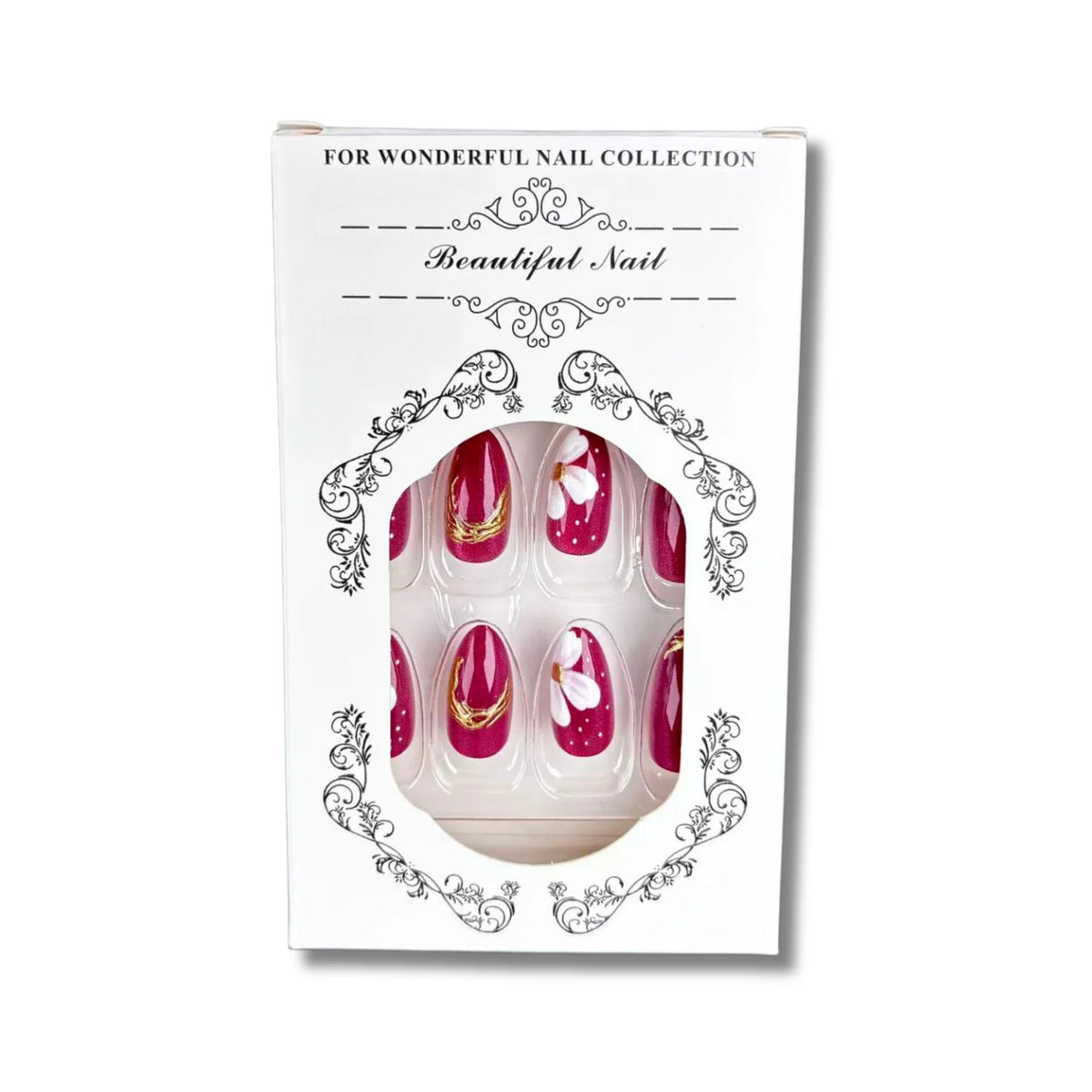 Press-On Nail Set Floral Design Adhesive Tabs Multiple Sizes