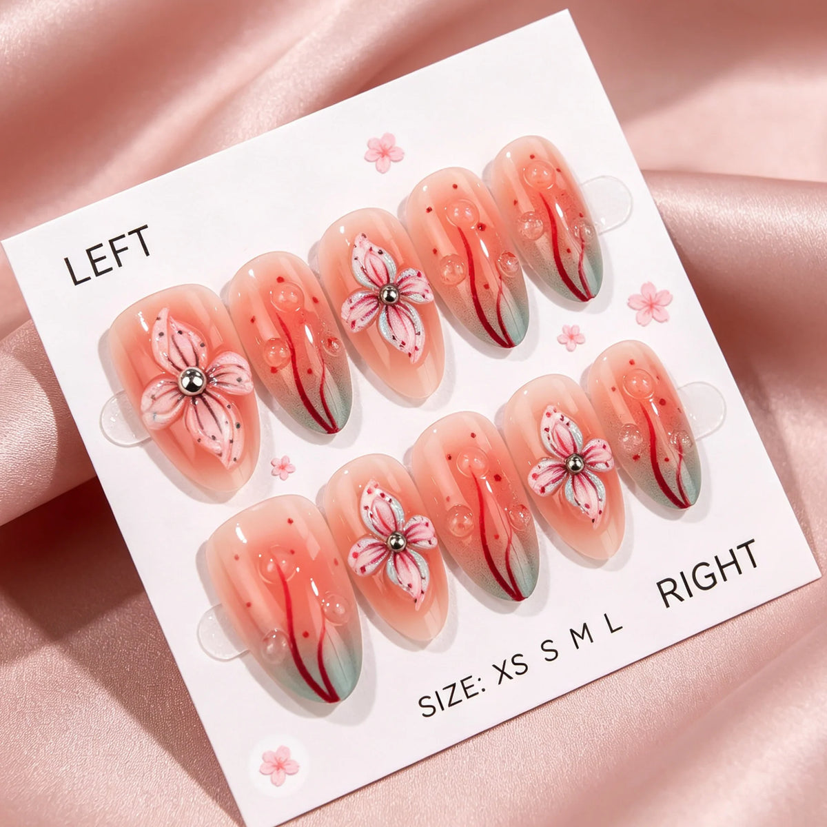 Press-On Nail Set Floral Design & Articulated Fit