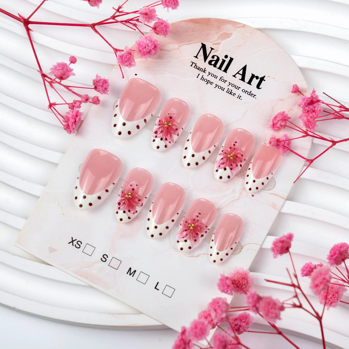 Press-On Nail Set Floral Design Blue Easy Application