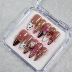 Press-On Nail Set Floral Design Burgundy Easy Application