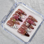 Press-On Nail Set Floral Design Burgundy Easy Application