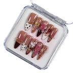 Press-On Nail Set Floral Design Burgundy Easy Application