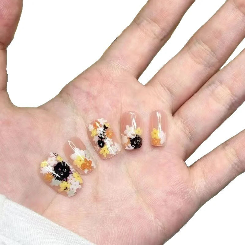 Press-On Nail Set Floral Design Chip-Resistant