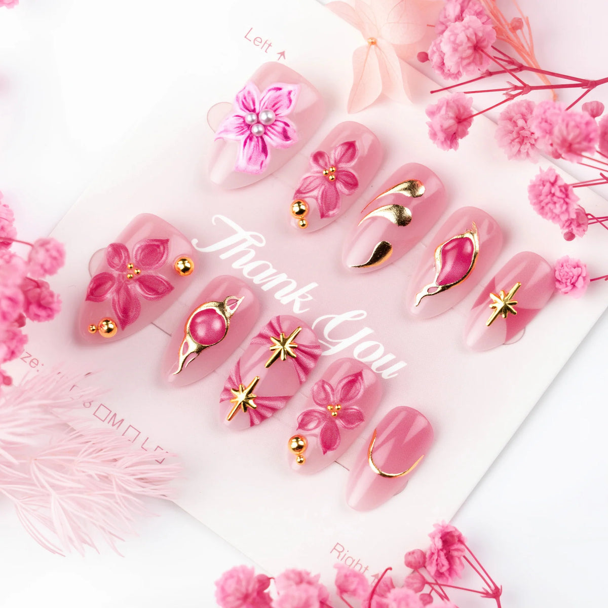 Press-On Nail Set Floral Design & Comfortable Fit