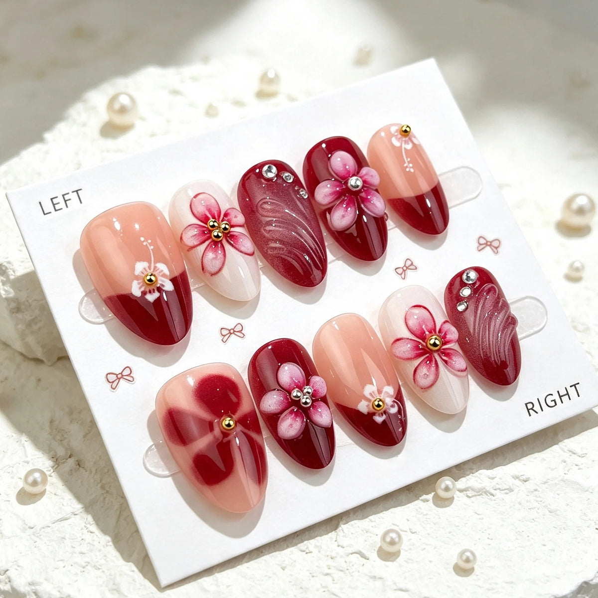 Press-On Nail Set Floral Design Comfortable Fit & Reusable