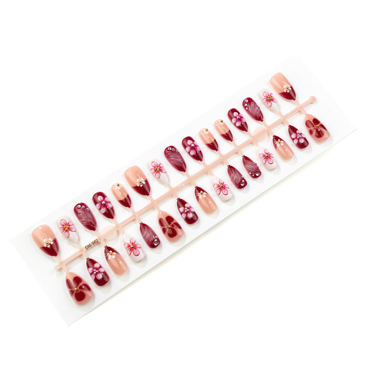 Press-On Nail Set Floral Design Comfortable Fit & Reusable