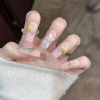 Press-On Nail Set Floral Design & Crystal Accents Reusable