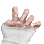 Press-On Nail Set Floral Design & Crystal Accents Reusable