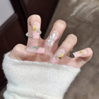 Press-On Nail Set Floral Design & Crystal Accents Reusable
