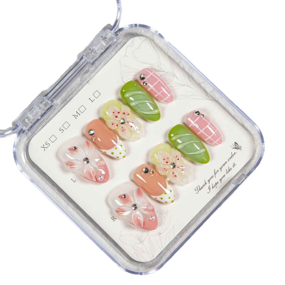 Press-On Nail Set Floral Design Custom Fit