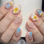 Press-On Nail Set Floral Design Durable Acrylic Multiple Sizes