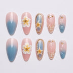 Press-On Nail Set Floral Design Durable Acrylic Multiple Sizes