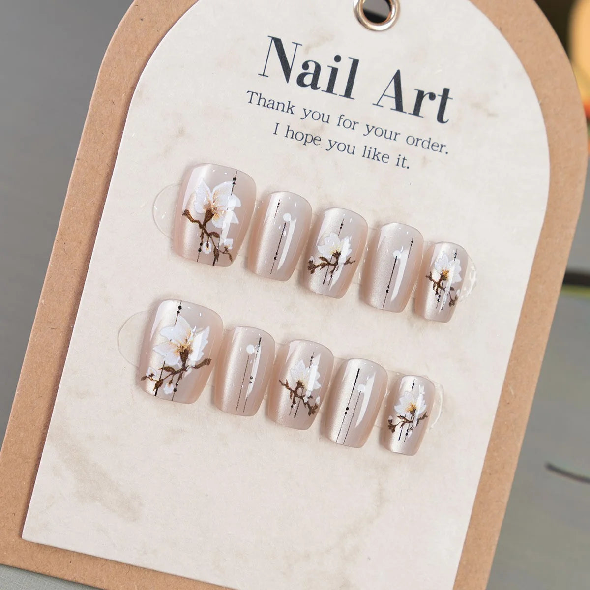 Press-On Nail Set Floral Design Durable Non-Toxic
