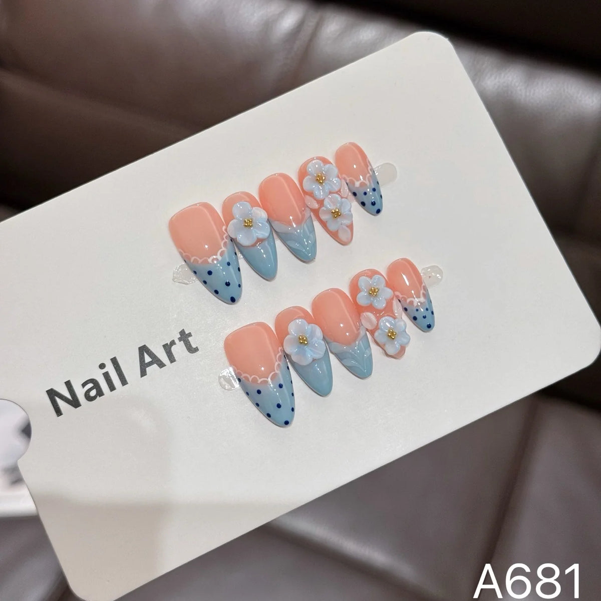 Press-On Nail Set Floral Design Durable & Reusable