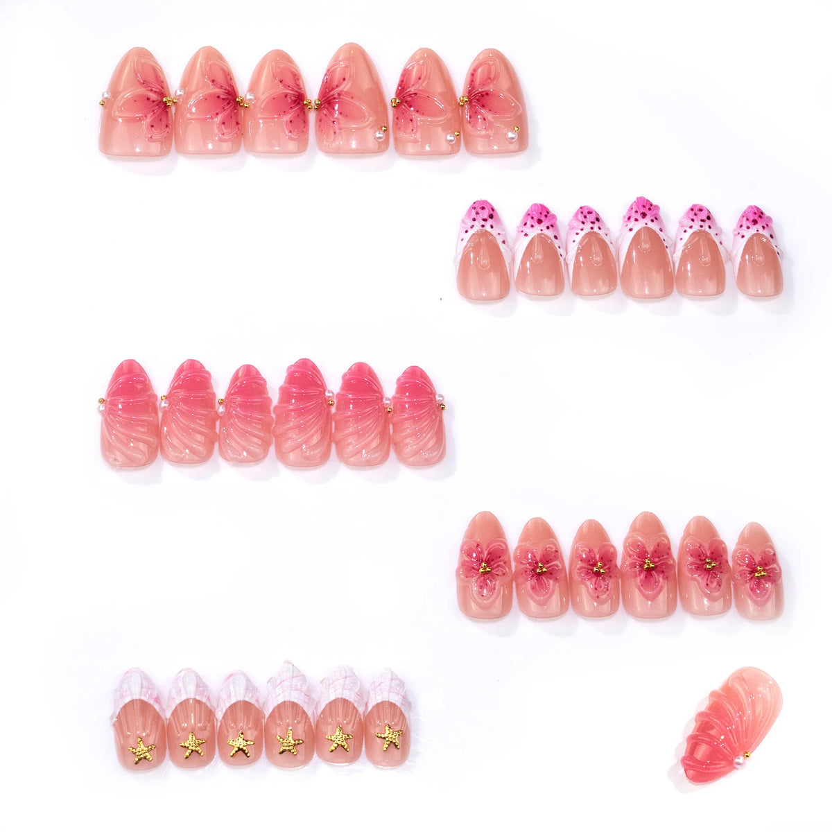 Press-On Nail Set Floral Design Easy Application
