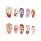 Press-On Nail Set Floral Design & Easy Application