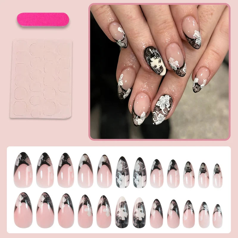 Press-On Nail Set Floral Design Easy Application