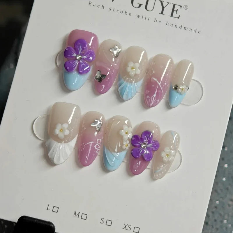 Press-On Nail Set Floral Design & Easy Application